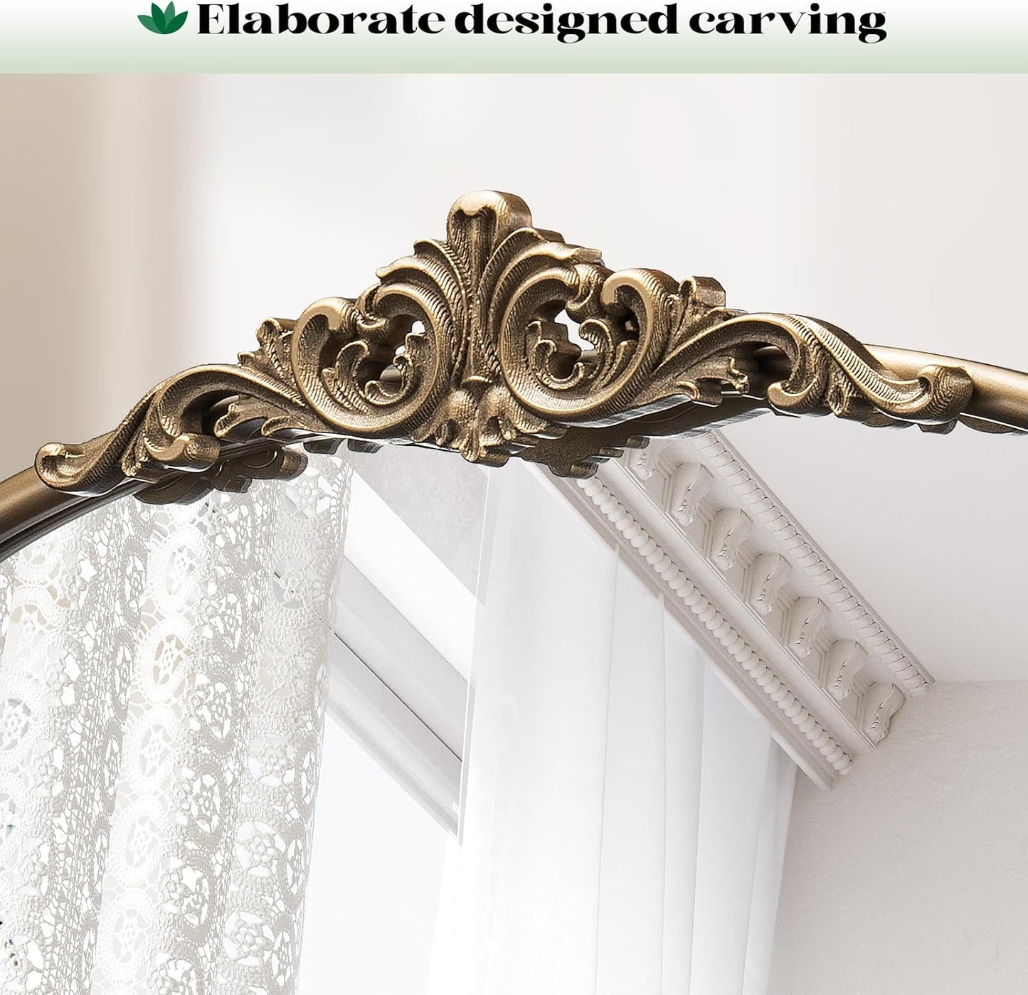 Arched Antique Wall Mirror, 24"x32" Vintage Gold Bathroom Vanity Mirror, Ornate Arch Bronze Mirror for Over Sink/Fireplace/Entryway