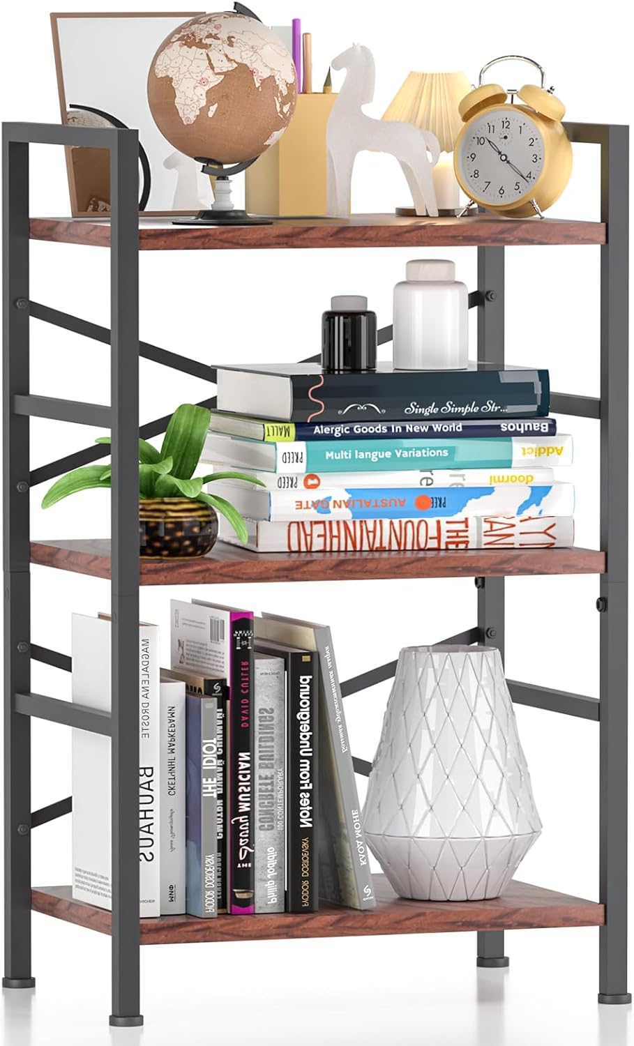 3-Tier Small Bookshelf Vintage Industrial Bookcase for Office and Home,Sturdy Metal Frame with MDF Panels,Easy Assembly,27.56" H x16.54 W x11 D