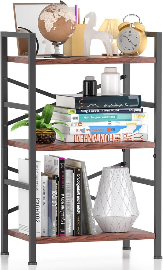 3-Tier Small Bookshelf Vintage Industrial Bookcase for Office and Home,Sturdy Metal Frame with MDF Panels,Easy Assembly,27.56" H x16.54 W x11 D