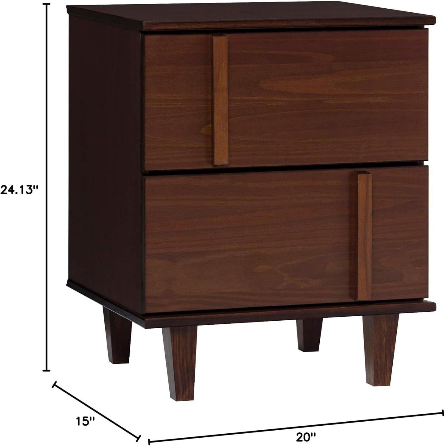Walker Edison Sprague Contemporary Detailed Drawer Solid Wood Nightstand, 20 Inch, Walnut