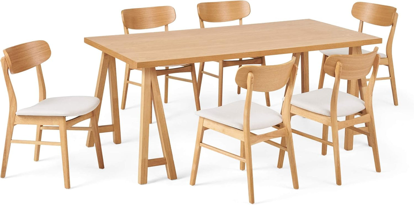 Christopher Knight Home Anthony Mid-Century Modern 7 Piece Dining Set, Light Beige and Natural Oak