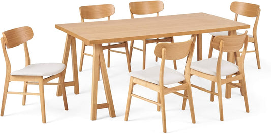 Christopher Knight Home Anthony Mid-Century Modern 7 Piece Dining Set, Light Beige and Natural Oak