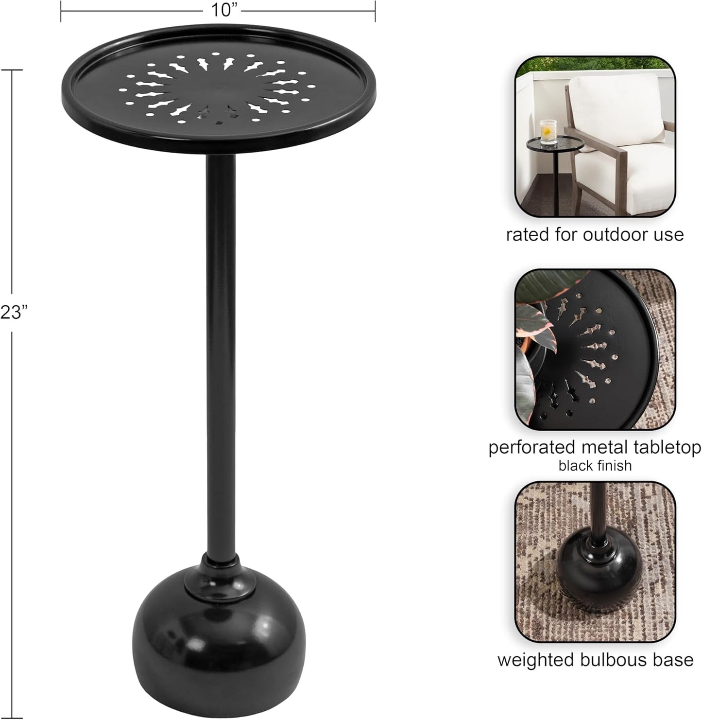 Kate and Laurel Miki Modern Pedestal Drink Table, 10 x 10 x 23, Black, Decorative Accent Patio Table for Use as Plant Stand Indoors or Outdoors or as a Living Room Martini Table