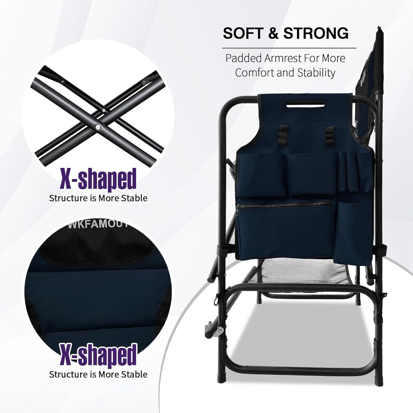 Tall Folding Directors Chair with Side Table 30.71" Seat Height Foldable Camping Chair Bar Stool for Makeup Artist Face Painting with Footrest and Storage Pocket Supports 350LBS