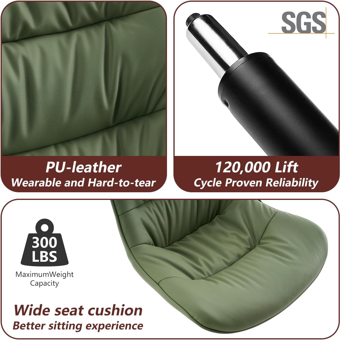 Kidol & Shellder Bar Stools Set of 2 Adjustable Swivel Green, PU Leather Upholstered with Back, Modern Counter Height Stools for Kitchen Island, Home Bar