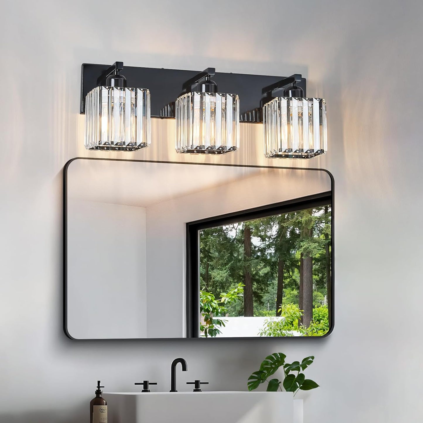 Modern Bathroom Vanity Light 3-Lights Plating Black Crystal Bathroom Wall Light Vanity Light Fixtures