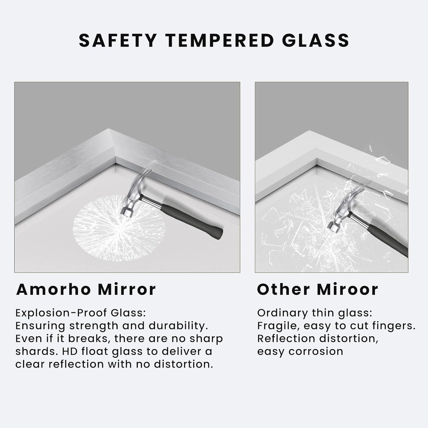 Amorho 48x30 Inch Bathroom Mirror Silver, Thick Metal Framed Wall Mirrors for Over Sink, Brushed Nickel Mirror Perfect for Bedroom, Living Room, Entryway, Rectangle (Horizontal/Vertical).