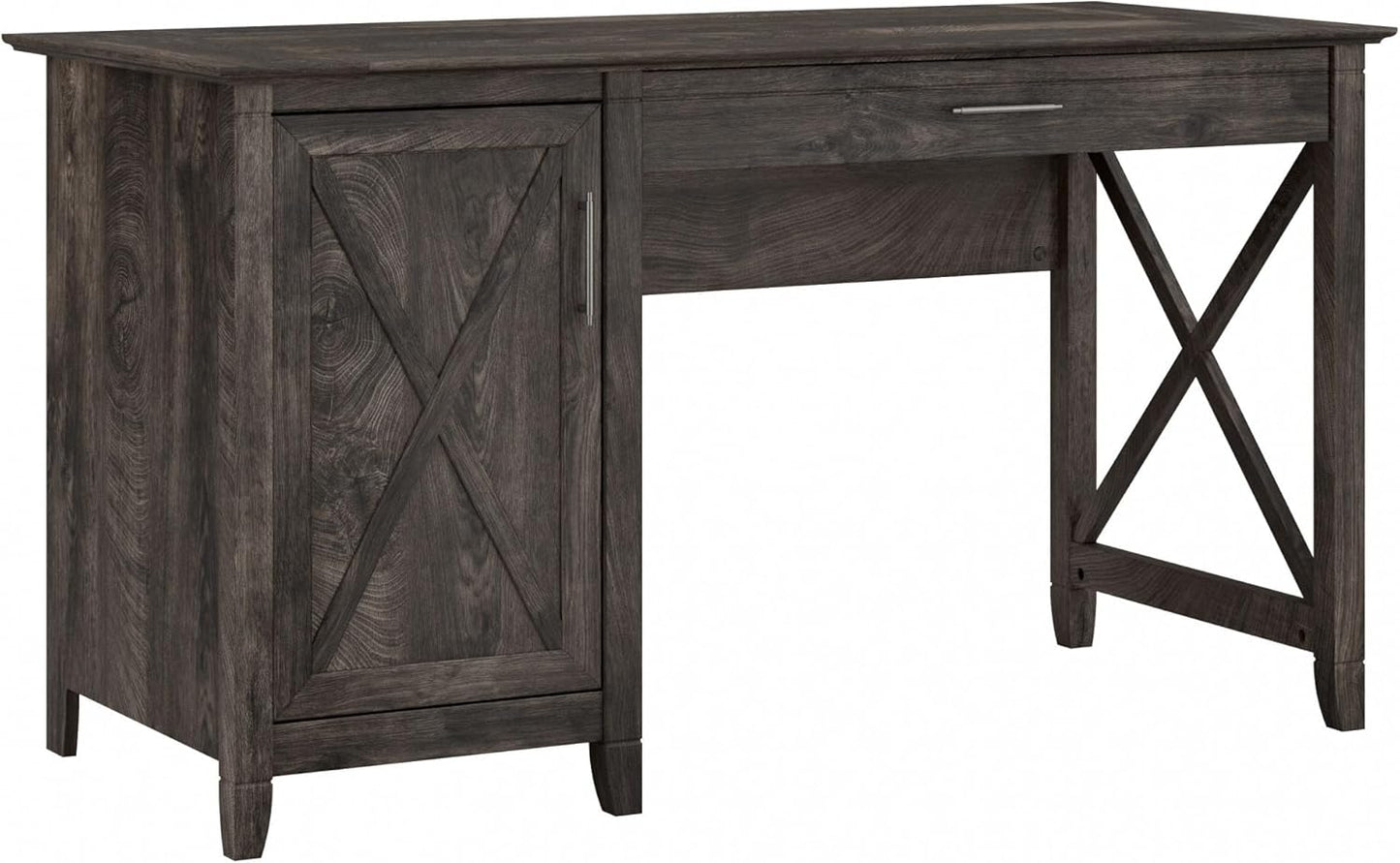 Bush Furniture Key West Computer Desk with Storage | Farmhouse PC Table for Home Office in Dark Gray Hickory | 54W x 24D