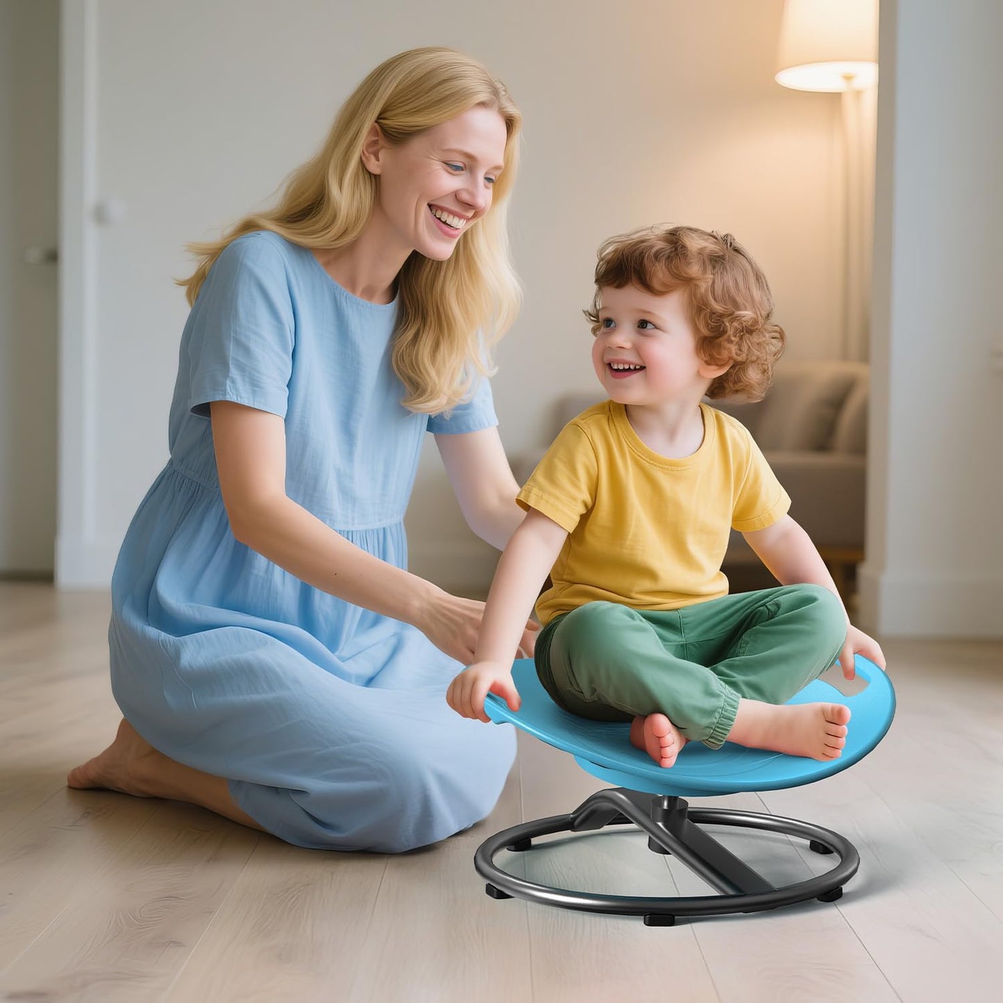 Spinning Chair for Autistic Kids - Sensory Spinning Chair for Autistic Children with Safety Handle & Non-Slip Design, Sensory Swivel Chairs for Kids 3-8 Years(Blue)