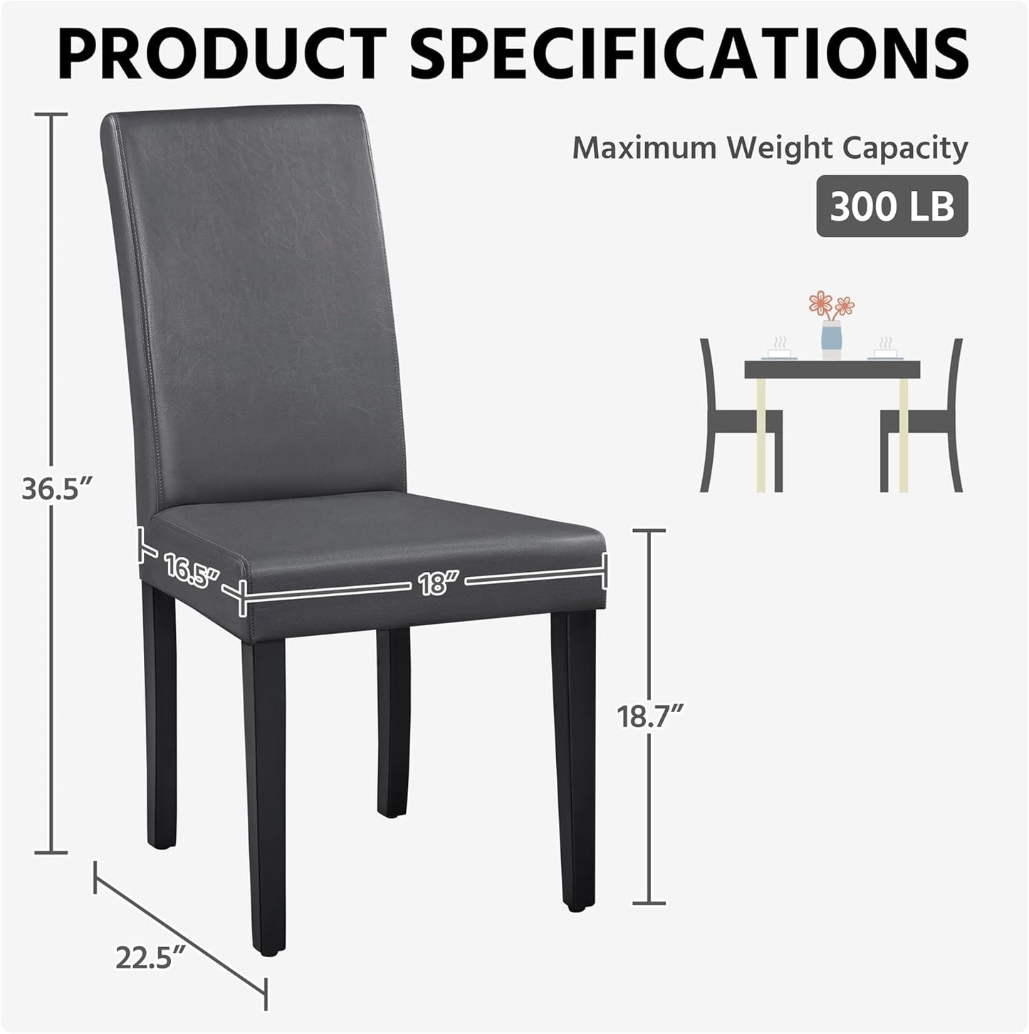 Yaheetech Dining Chairs Set of 4 PU Leather Upholstered Parsons Dining Chairs with Solid Wood Legs for Kitchen/Living Room/Restaurant, Modern Style, Gray