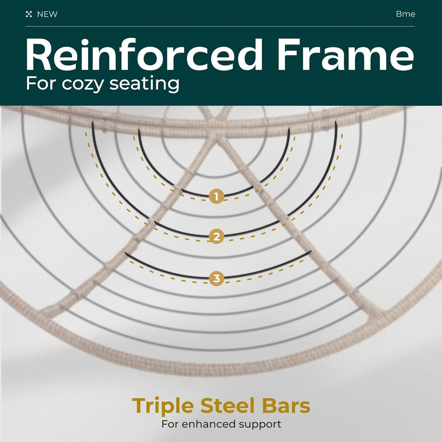 Bme 46" Large Size Ergonomic Wicker Papasan Chair with Soft Thick Density Fabric Cushion, Bee-Designed Base, High Capacity Steel Frame, 360 Degree Swivel for Living, Bedroom,...