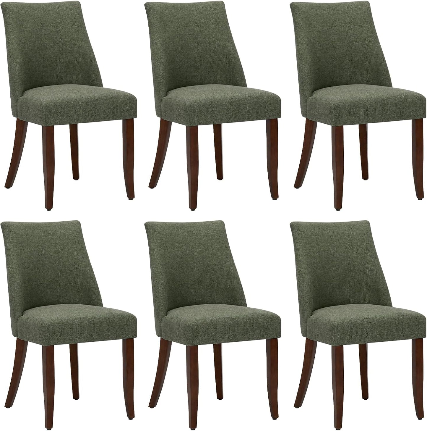 COLAMY Upholstered Dining Chairs Set of 6, Mid Century Modern Kitchen Chairs with Back, Farmhouse Fabric Side Dining Room Chairs with Wood Legs for Dining Room Restaurant, Green