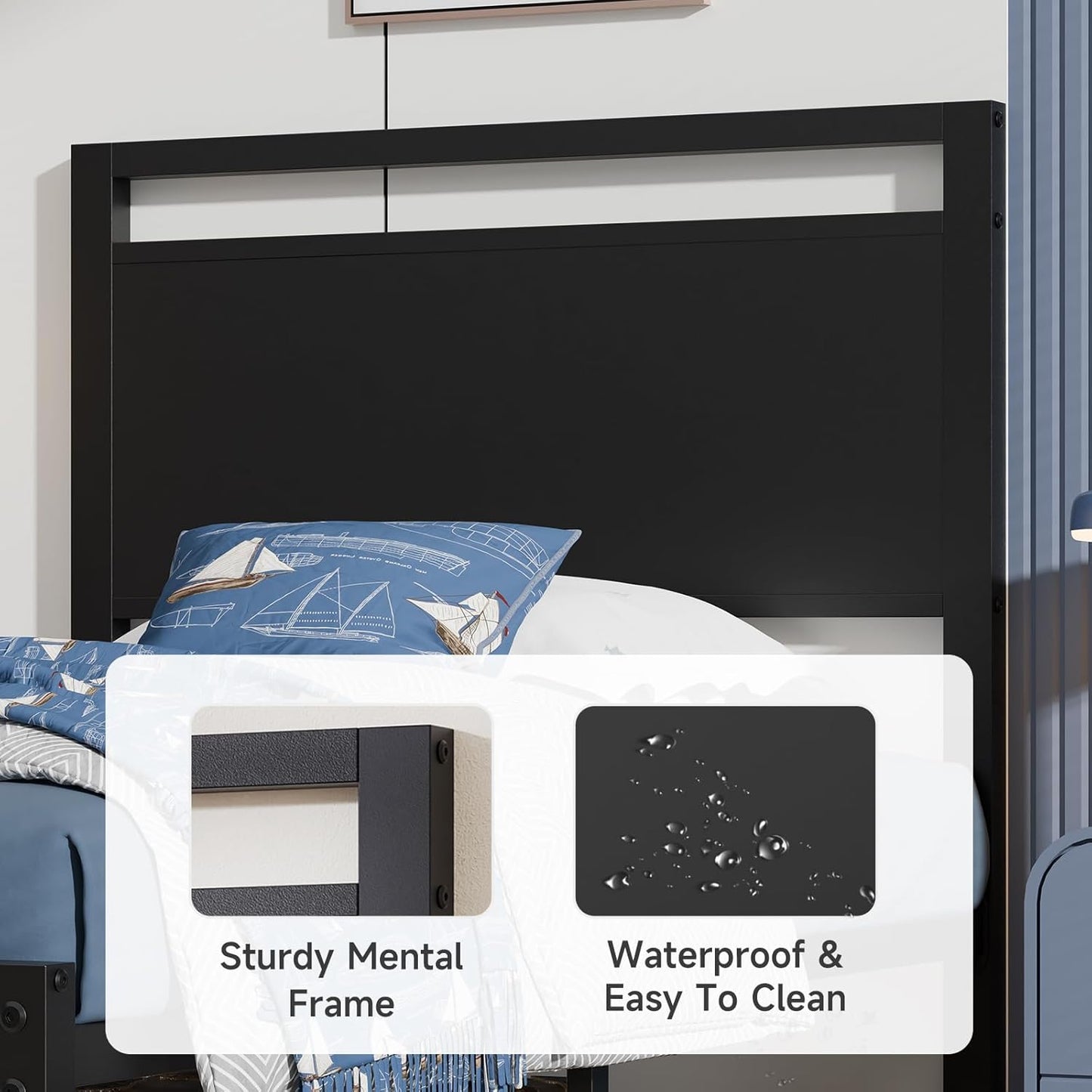 Z-hom Upgraded Twin Bed Frames, Heavy Duty Metal Sturdy Bed Frame Twin Size with Modern Wood Headboard & Footboard, Stable Platform Bed Furniture Bed Storage, No Noise, No Box Springs, Black