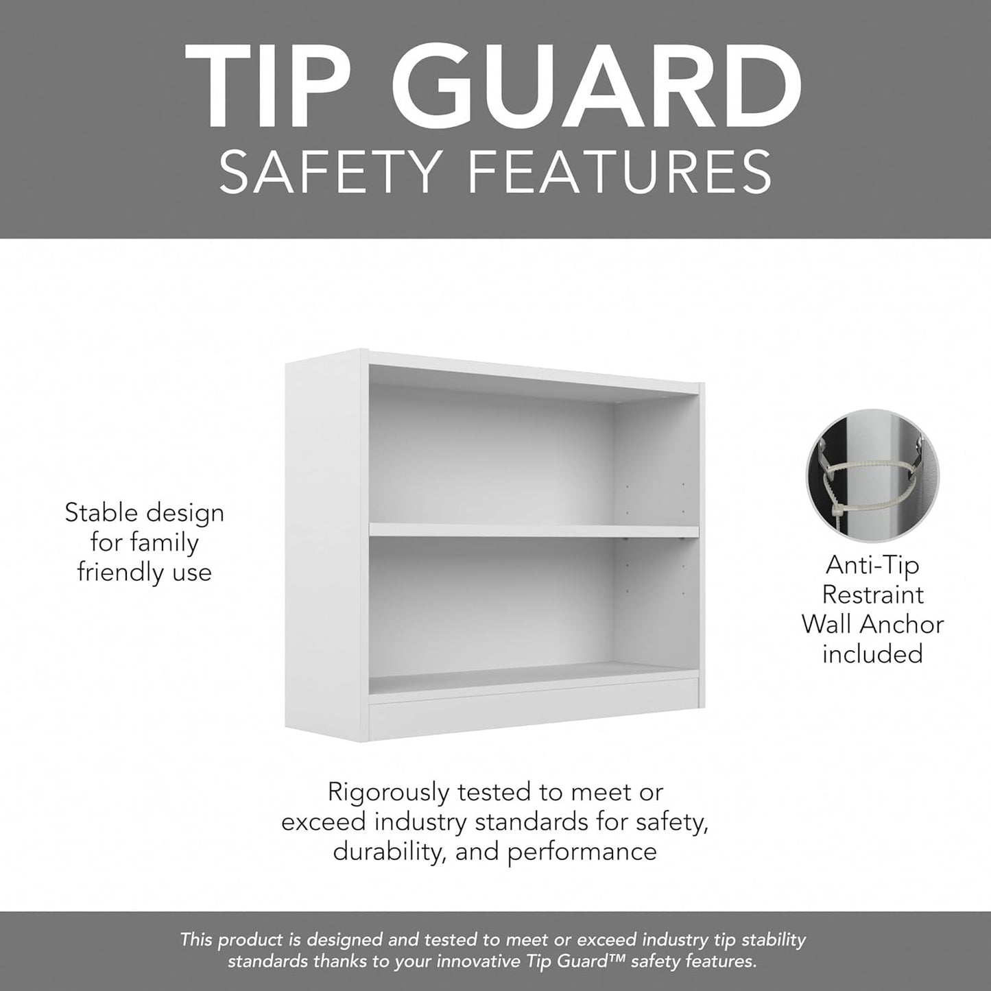 Bush Furniture Universal Small 2 Shelf Bookcase in White, Low Storage and Display Bookshelf for Home Office or Living Room Organization