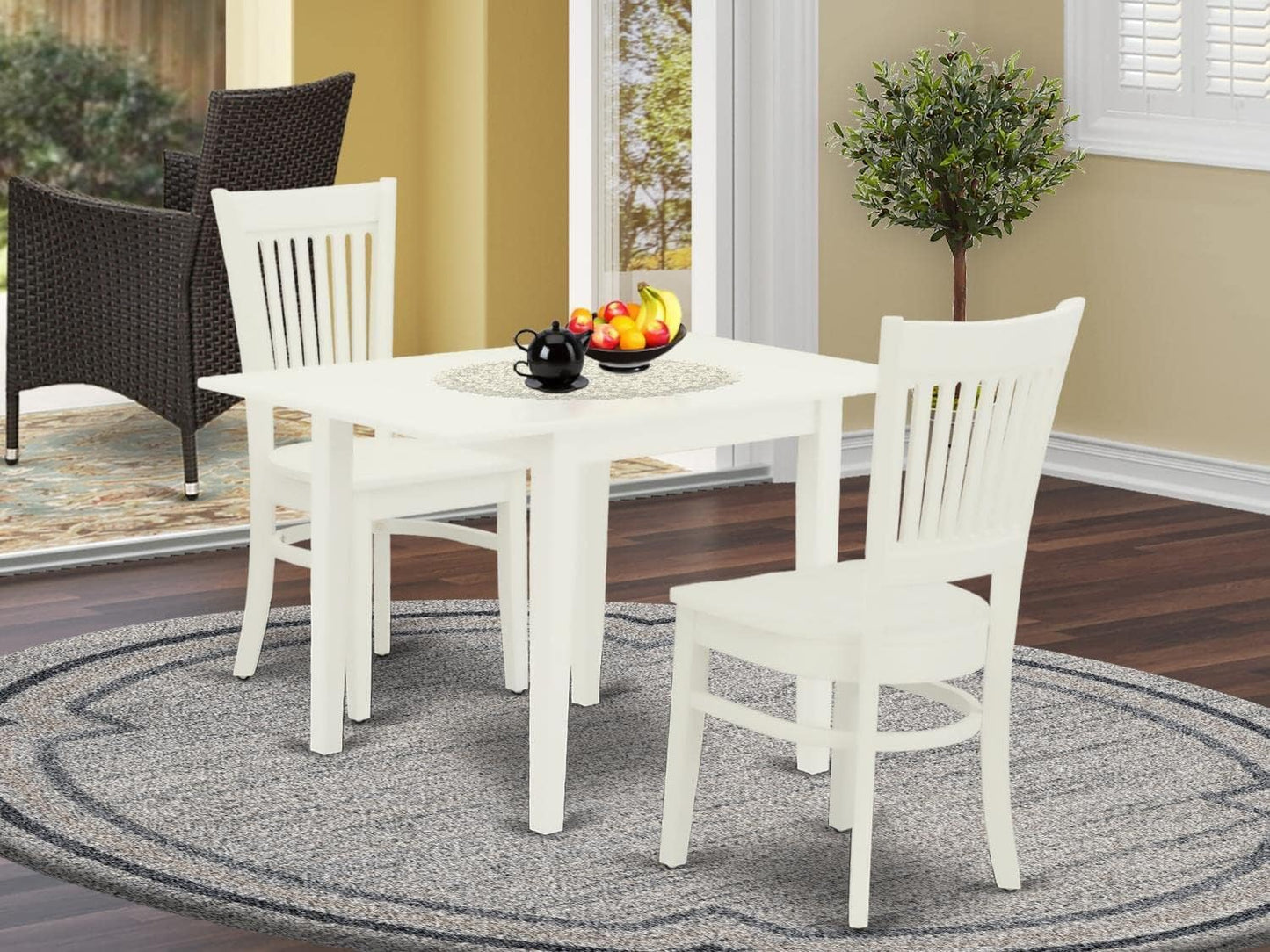 East West Furniture NDVA3-LWH-W 3 Piece Modern Dining Table Set Contains a Rectangle Wooden Table with Dropleaf and 2 Dining Chairs, 30x48 Inch, Linen White