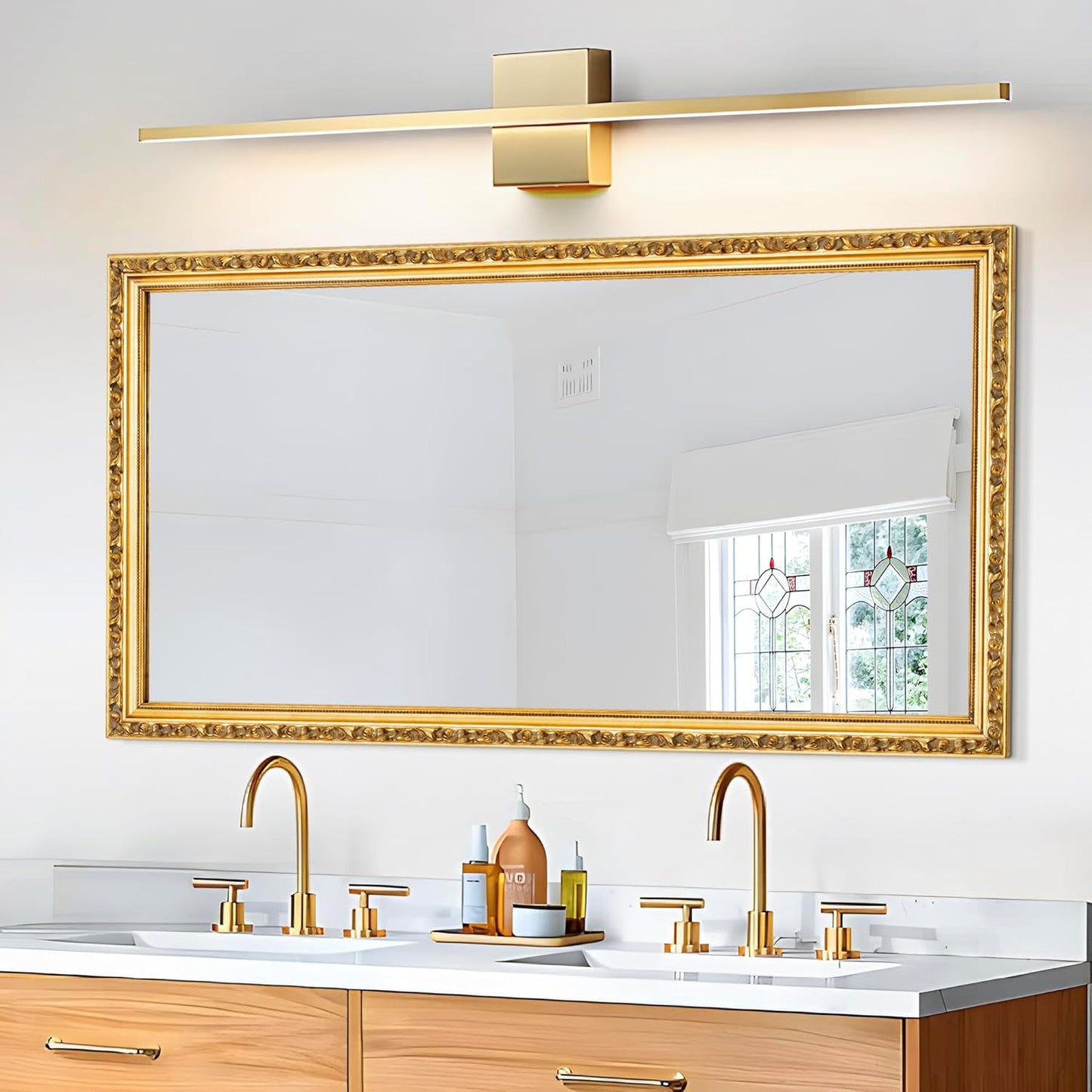 Large Vintage Decorative Mirror for Wall Decor, Gold Antiuqe Living Room Mirror with Ornate Frame, Traditional Vintage Gold Mantle Mirrors, Horizontal/Vertical,51.5'' x 27.9''