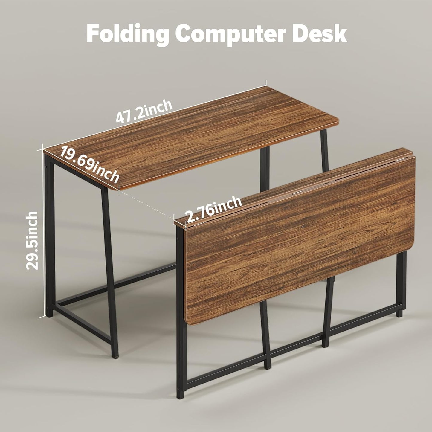 WOHOMO Folding Desk, 47.2" Foldable Computer Desk for Bedroom, Space Saving Computer Table Writing Workstation for Home Office, Easy Assembly, Walnut