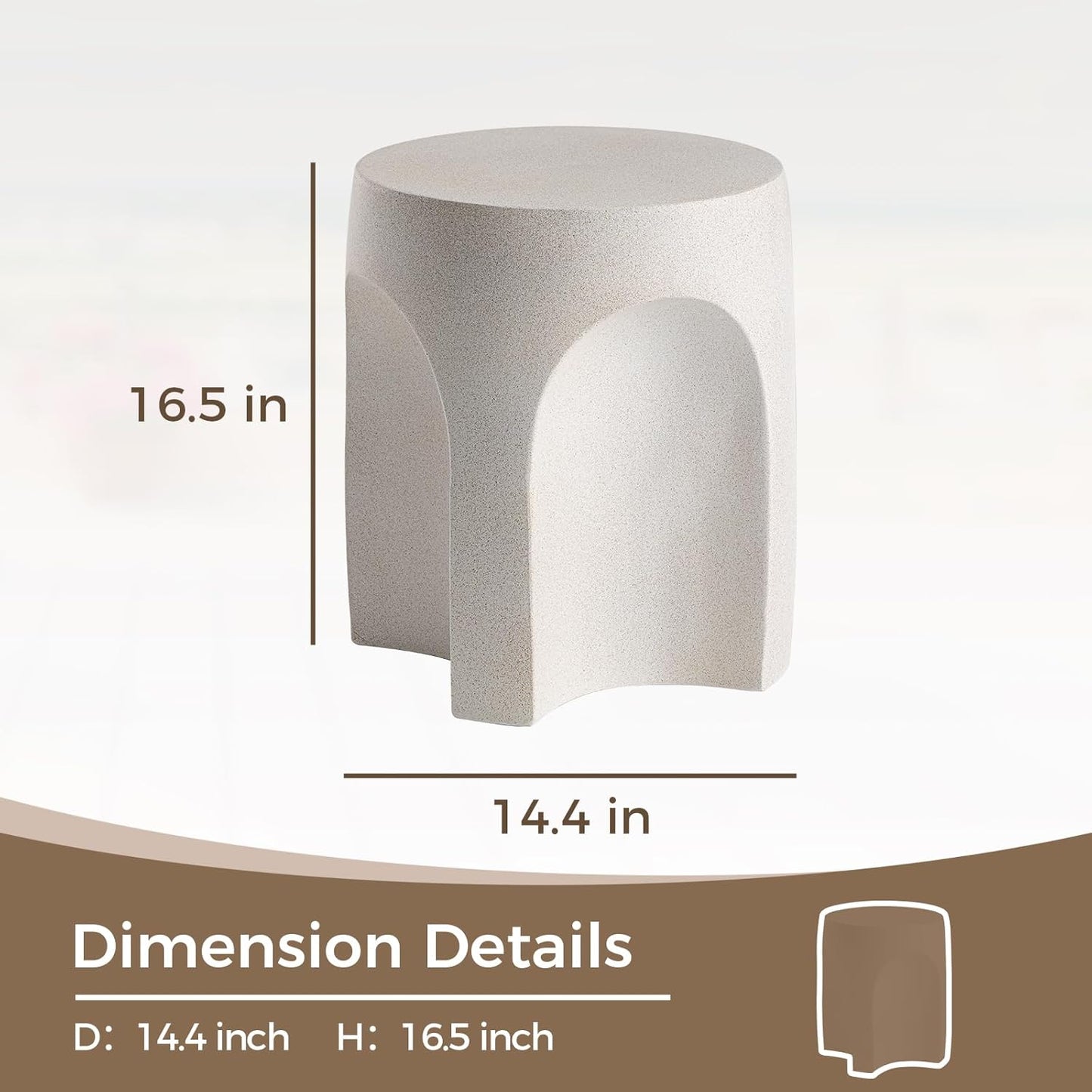 COSIEST Set of 2 Concrete Side Table Drum Shape, 2 Pieces Outdoor Side Table, Patio Accent Cement End Tables, Plant Stand Garden Decorative Stool, Spotted White