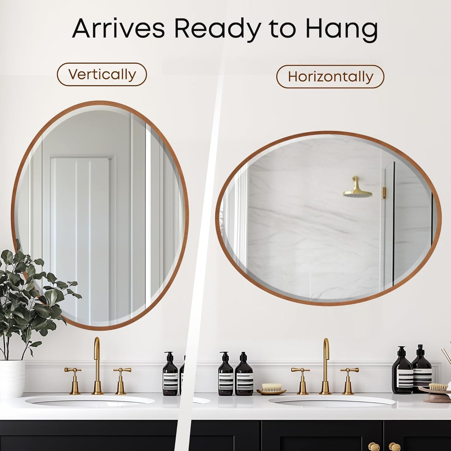 OVALCREST - Oval Wooden Beveled Wall Mirror for Home Decor, Bathroom, Vanity, Bedroom, Living Room, Hallway - London Style (Gold Spray) 31.1 x 41.1