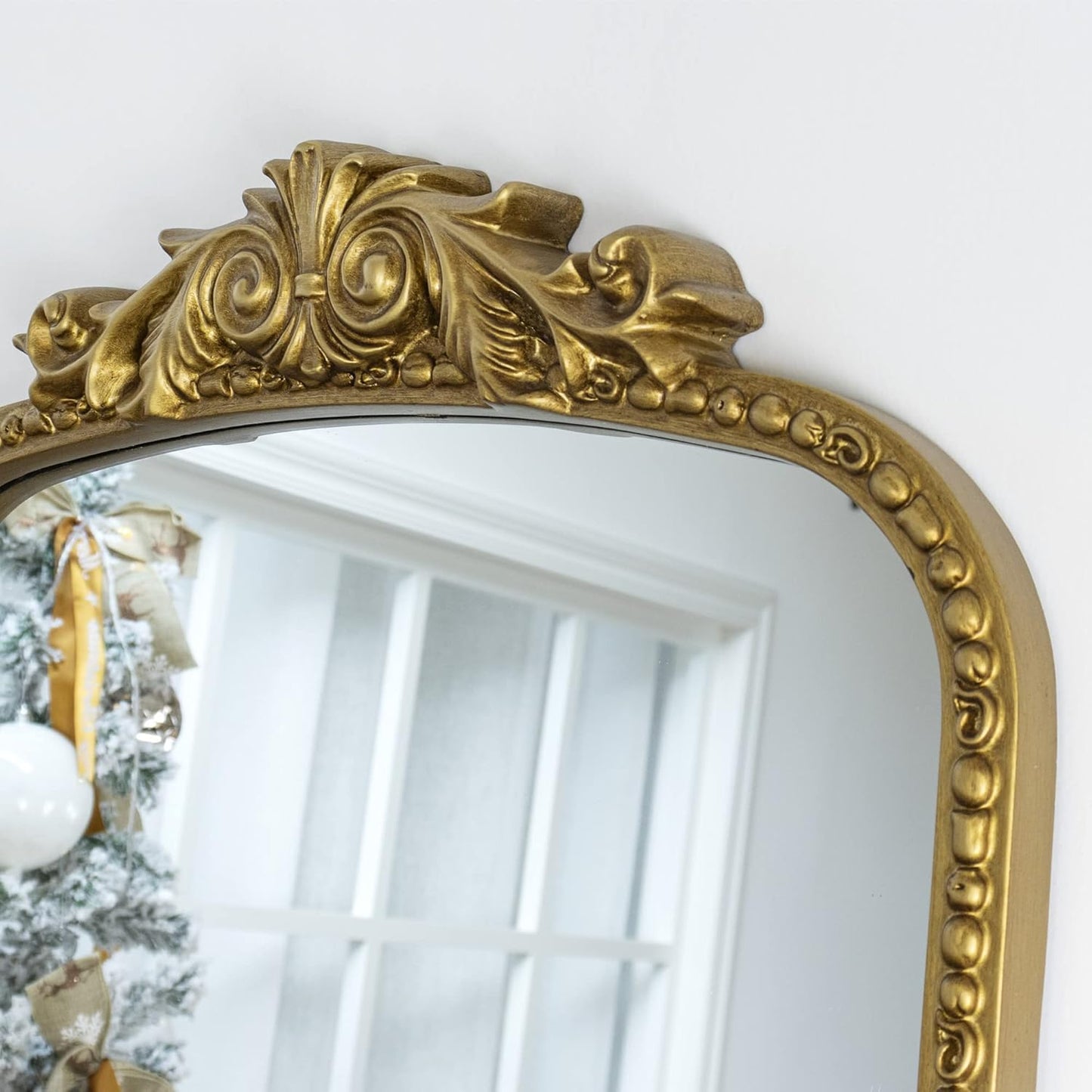 30x45'' Antiqued Gold Ornate Arched Mantel Baroque Inspired Dresser Mirror