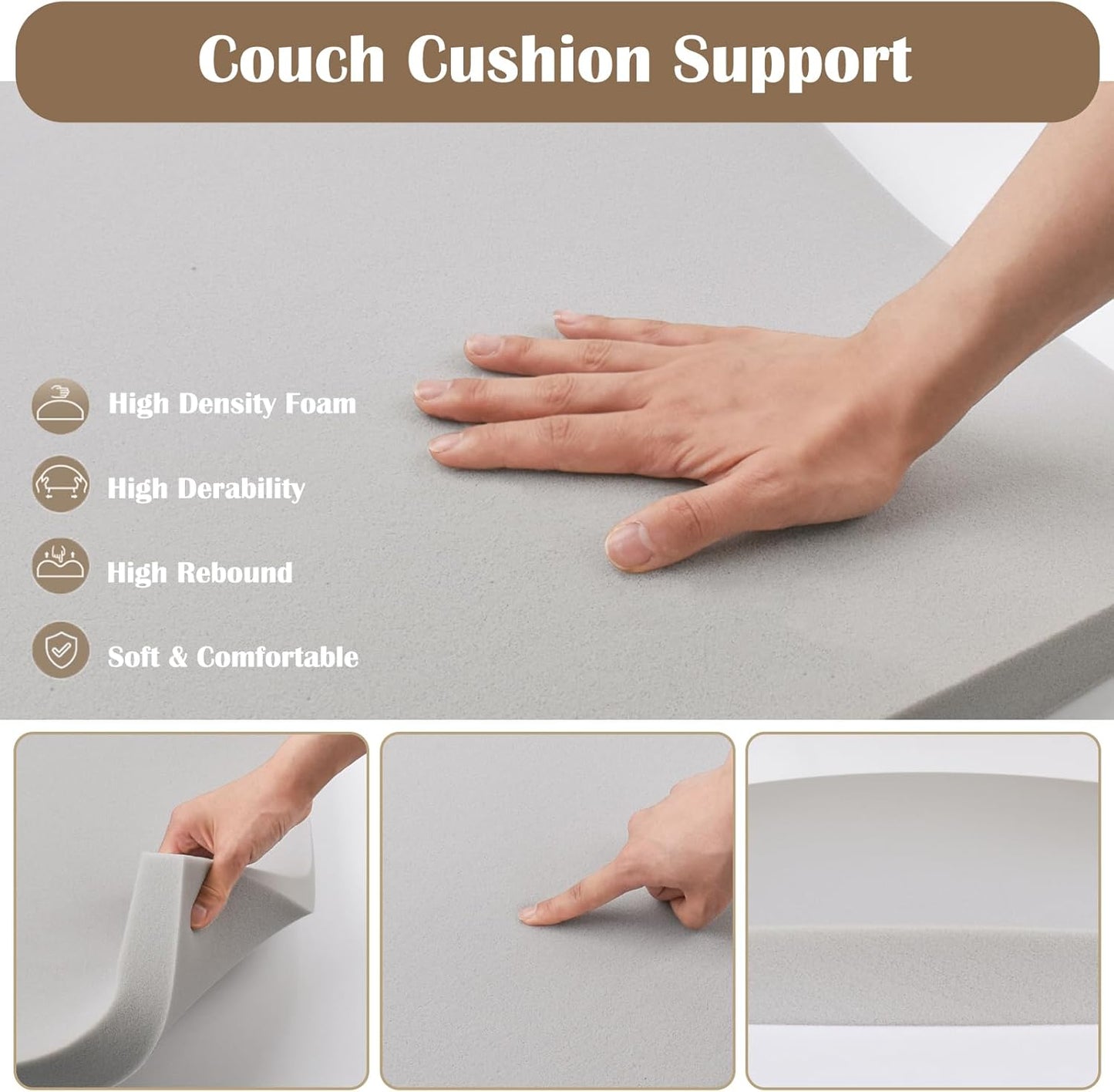 2 Pcs Couch Cushion Support for Sagging Cushion 20" x 20" 40D High Density Cushion Support Board Replacement Gray Sofa Cushion Support