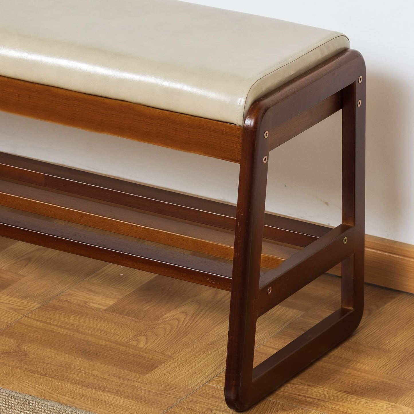 Solid Wood Shoe Bench, 2-Tier Entryway Bench with Cushion and Flip-Open Storage Box, Mid-Century Modern Shoe Bench Rack for Hallway, Mudroom(Gray, 31.5'')