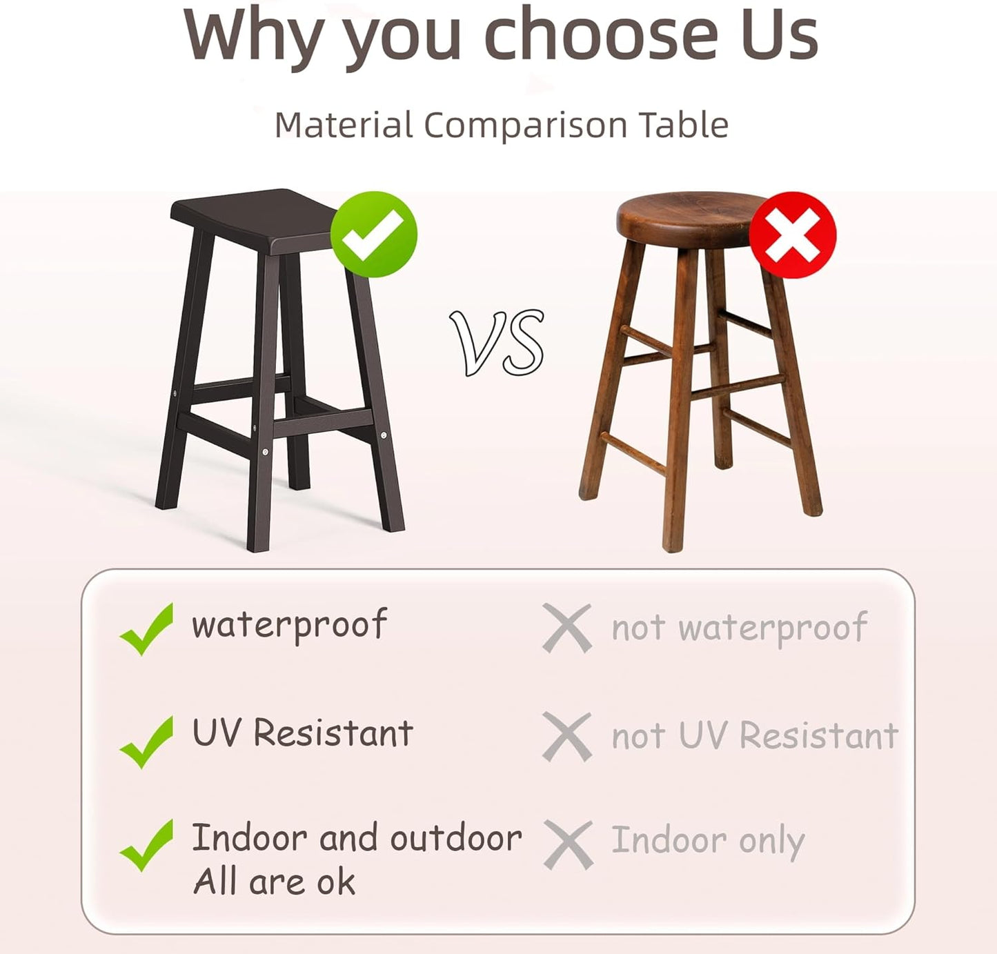 24" H Bar Stools Set of 2 - Classic Saddle Seat with Footrest, Resin Kitchen Counter Stool, Anti-Slip & Waterproof - Tall Barstools for Bar, Kitchen, Dining Room, Lounge - Black