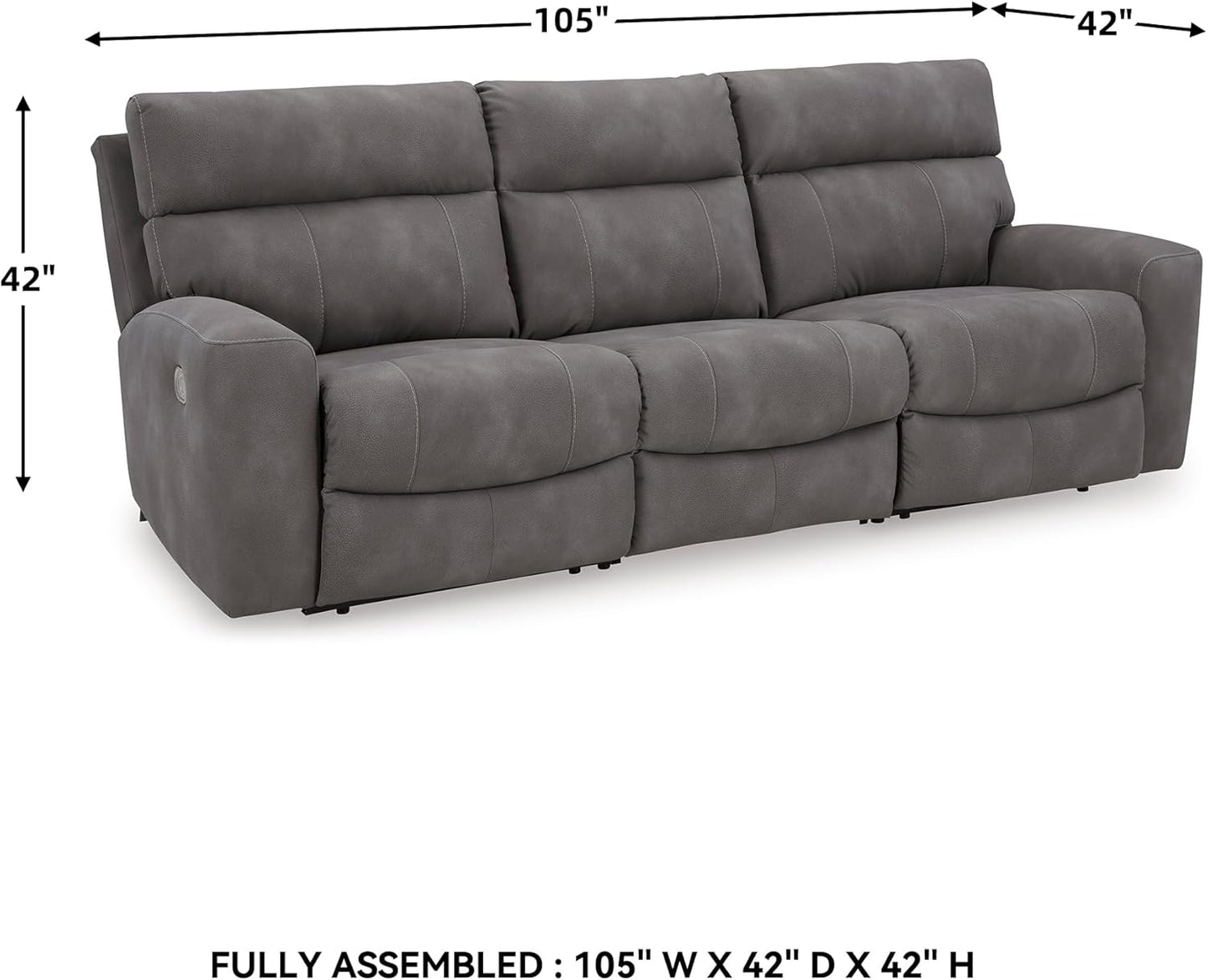 Signature Design by Ashley Next-Gen DuraPella Contemporary Faux Leather Modular Wall Hugger 3-Piece Power Reclining Sectional Sofa with Adjustable Headrest and USB Ports, Gray