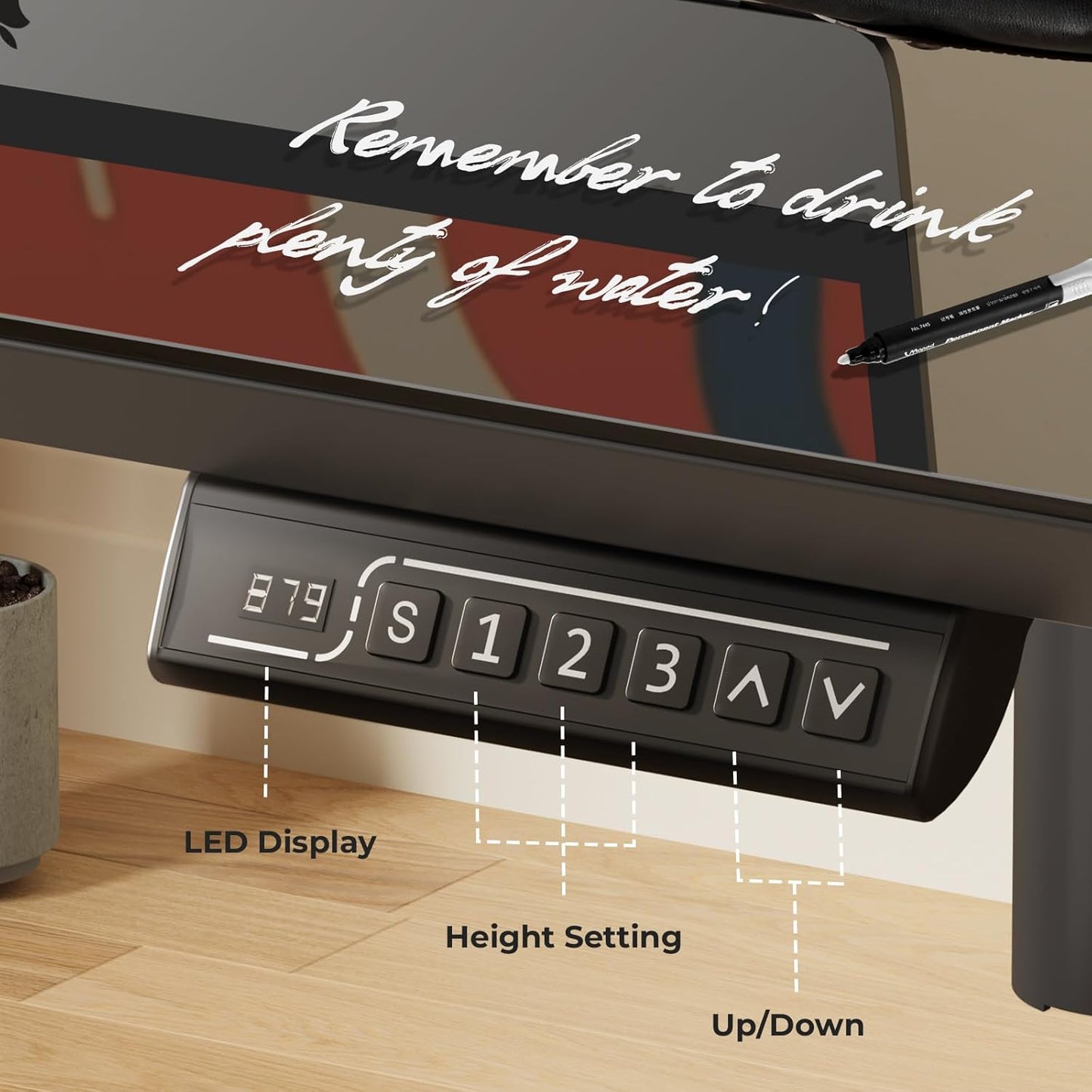 JOY worker Small Glass Standing Desk, 35" x 20" Electric Whole Piece Height Adjustable Desk with 4 Lockable Casters, Mobile White Sit to Stand Workstation for Home Office, Black