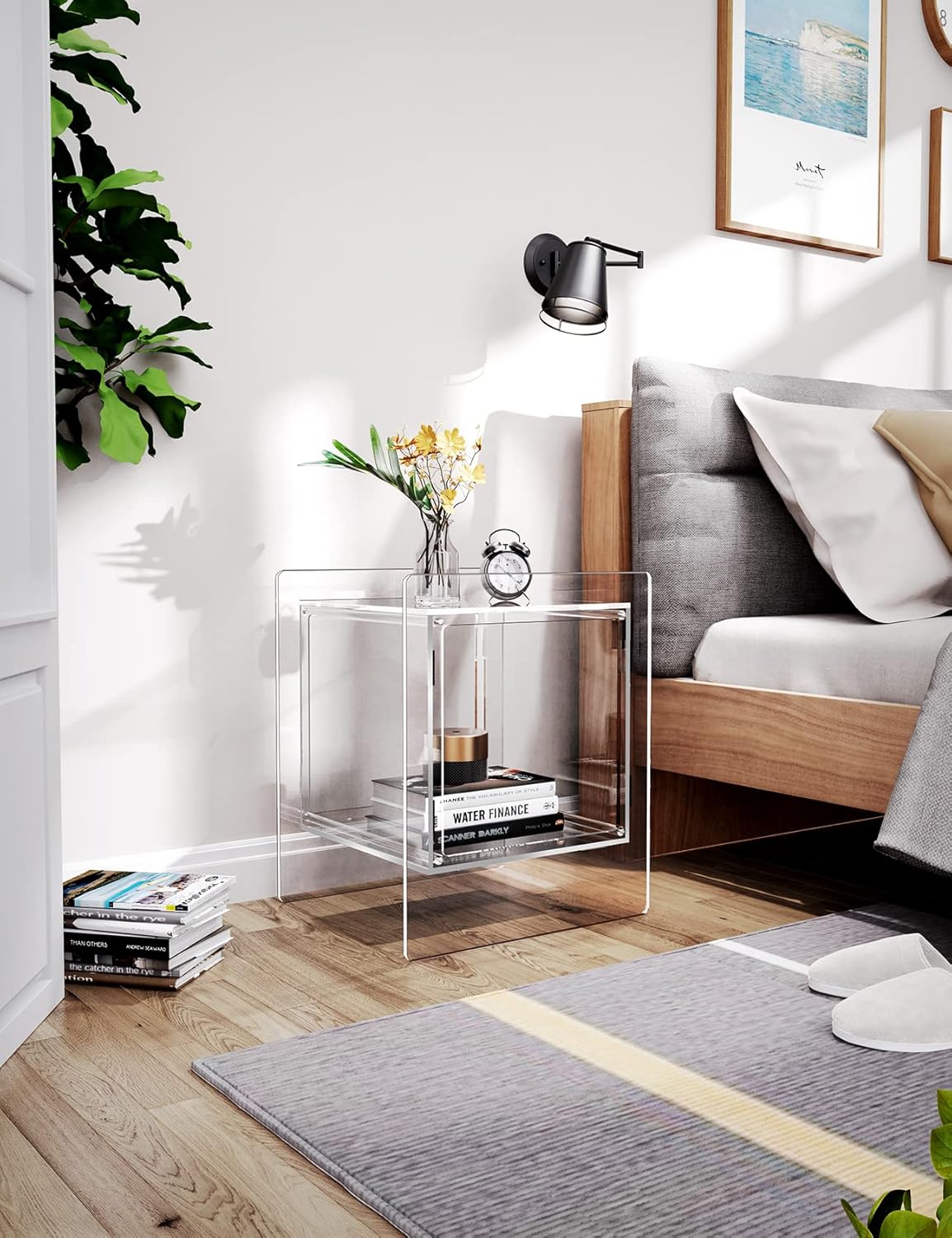 Acrylic Nightstand Colorful Bedside Table with Open Storage Shelf,Clear Side Table for Living Room (1, Clear)