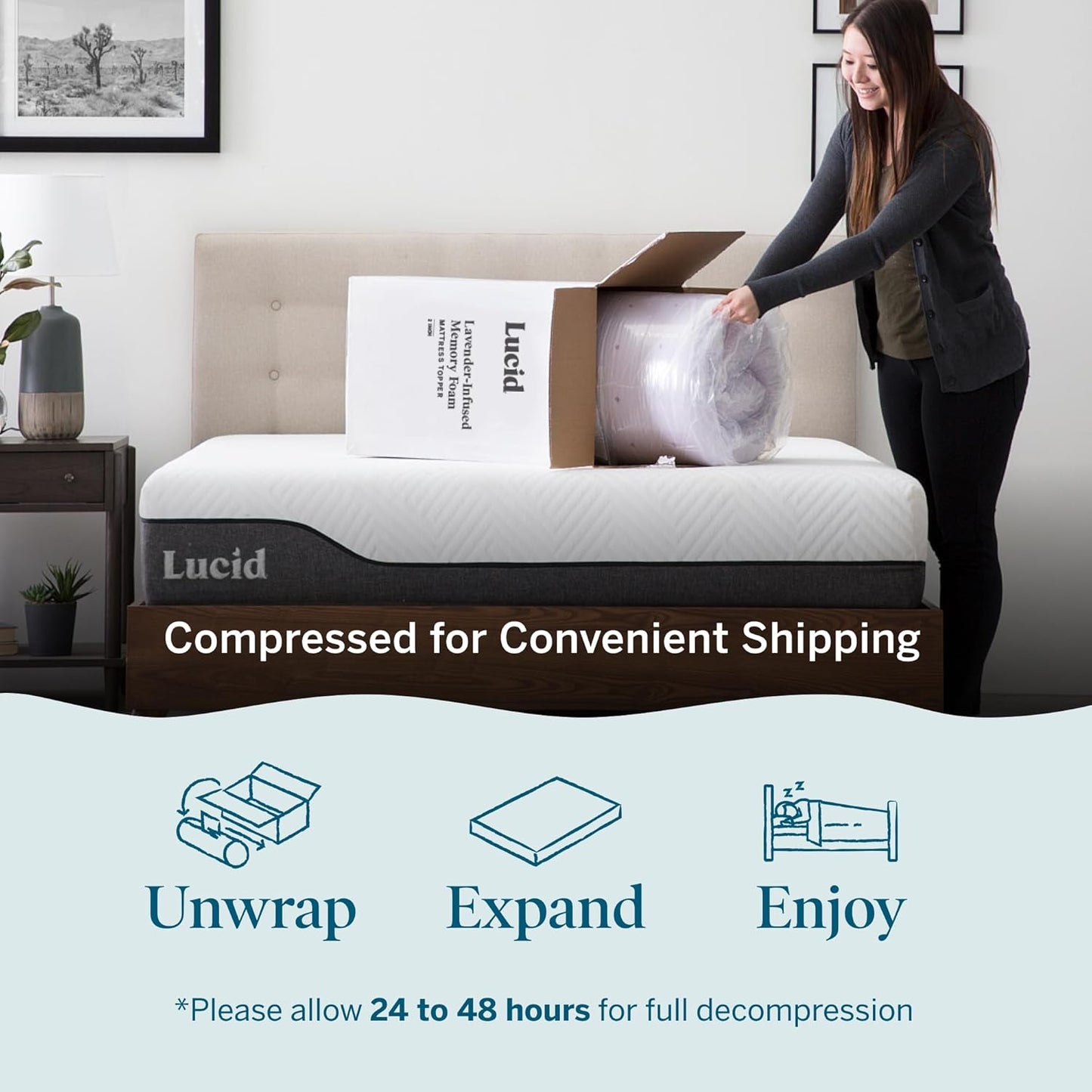 Lucid 4 Inch Lavender Infused Memory Foam Mattress Topper - Ventilated Design – Pressure Relieving Bed Topper - Mattress Pad – CertiPur Certified - King Size