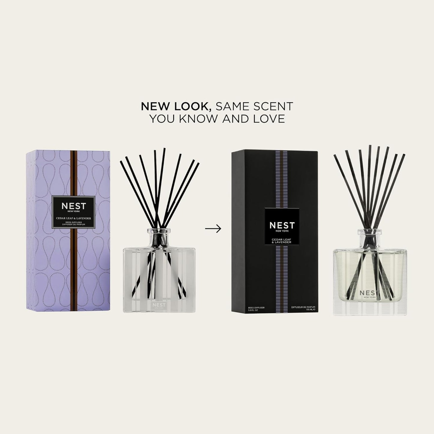 NEST New York Reed Diffuser, Cedar Leaf & Lavender - 5.9 fl oz - Fragrance for Up to 90 Days - Reusable, Refillable Glass Holder - Includes 8 All-Natural Reed Sticks - Flame Free