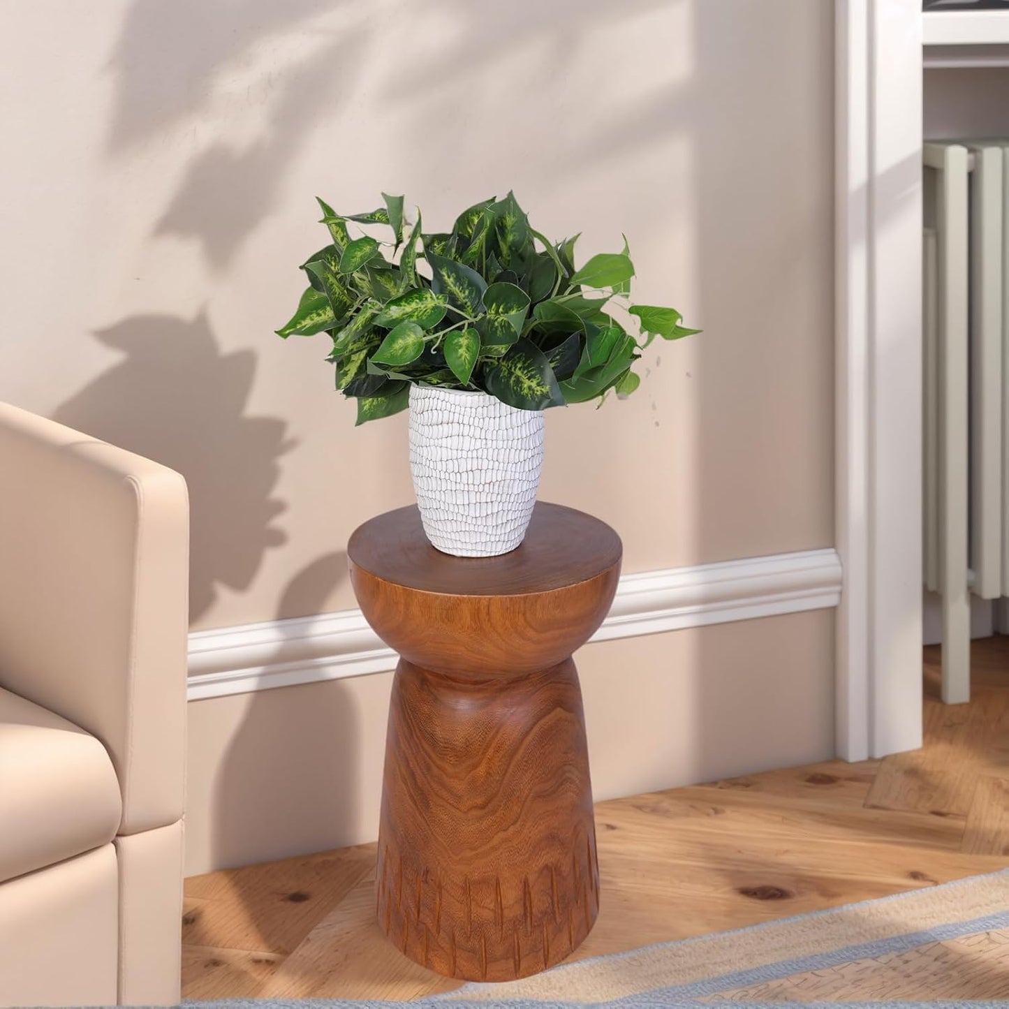 Athaliah 19.25”H Wood Side Table – Natural Wooden End Table, Round Wood Accent Table for Living Room, Patio, Garden, Balcony, or Home Decor