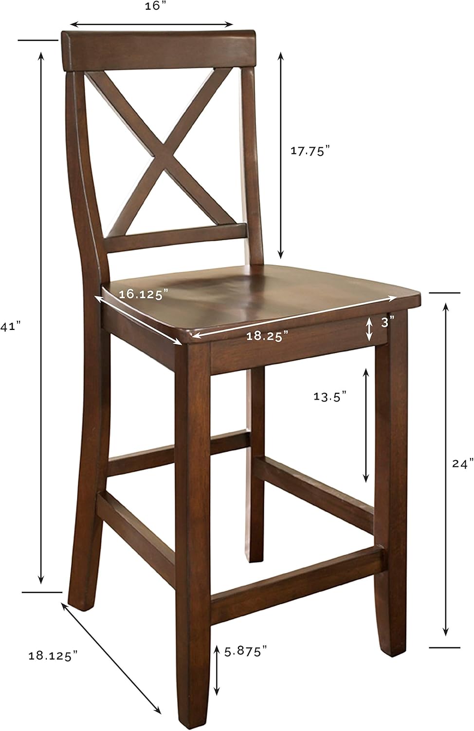 Crosley Furniture X-Back Wood Counter Height Bar Stools Set of 2, Vintage Mahogany, 24-inch