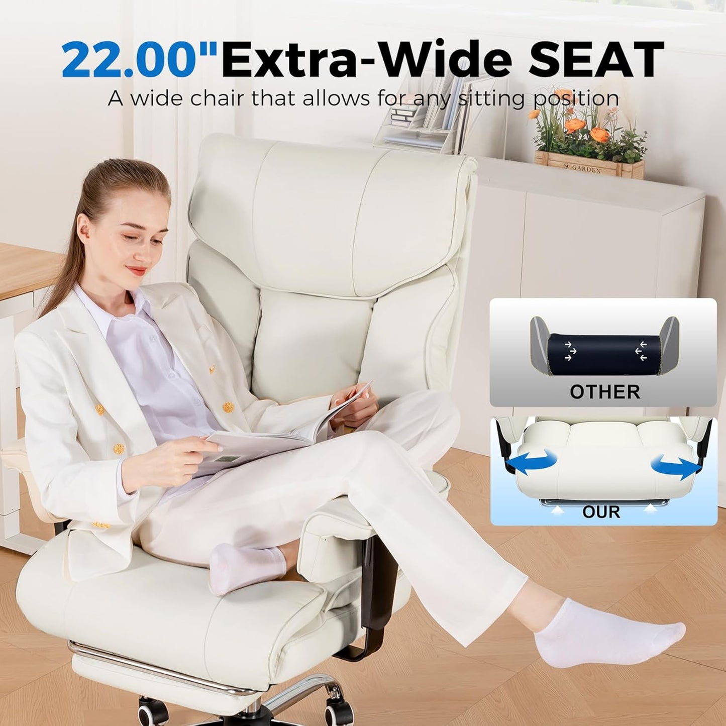 GTRACING Big and Tall Gaming Chair 400lbs Heavy Duty Office Chair with Foot Rest & Ergonomic Pocket Spring Cushion, High Back Lumbar Support for Lower Back Pain Relief, Beige