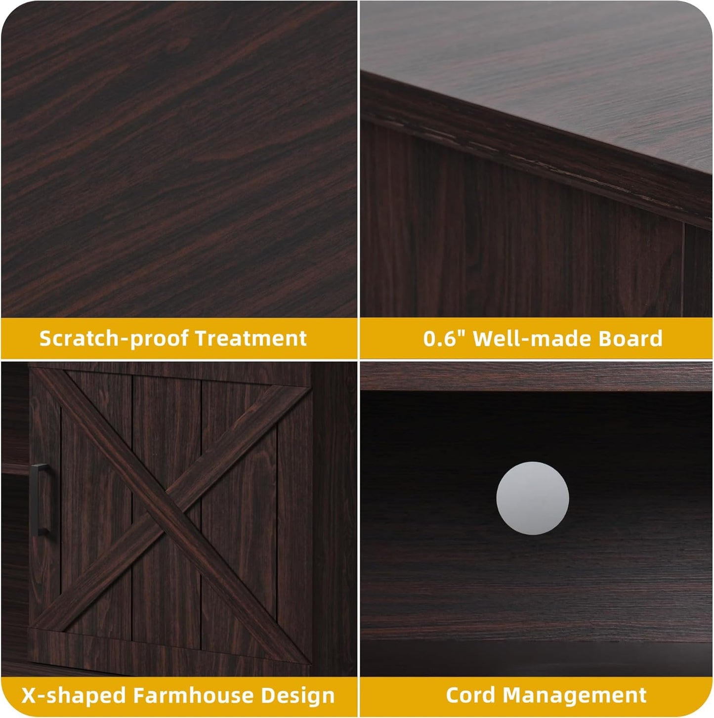 DWVO Farmhouse TV Stands for Living Room, Entertainment Center with Storage, TV Stand for 65 Inch TV with Double Barn Doors & Storage Cabinets, Rustic TV Cabinet Media Console, Espresso