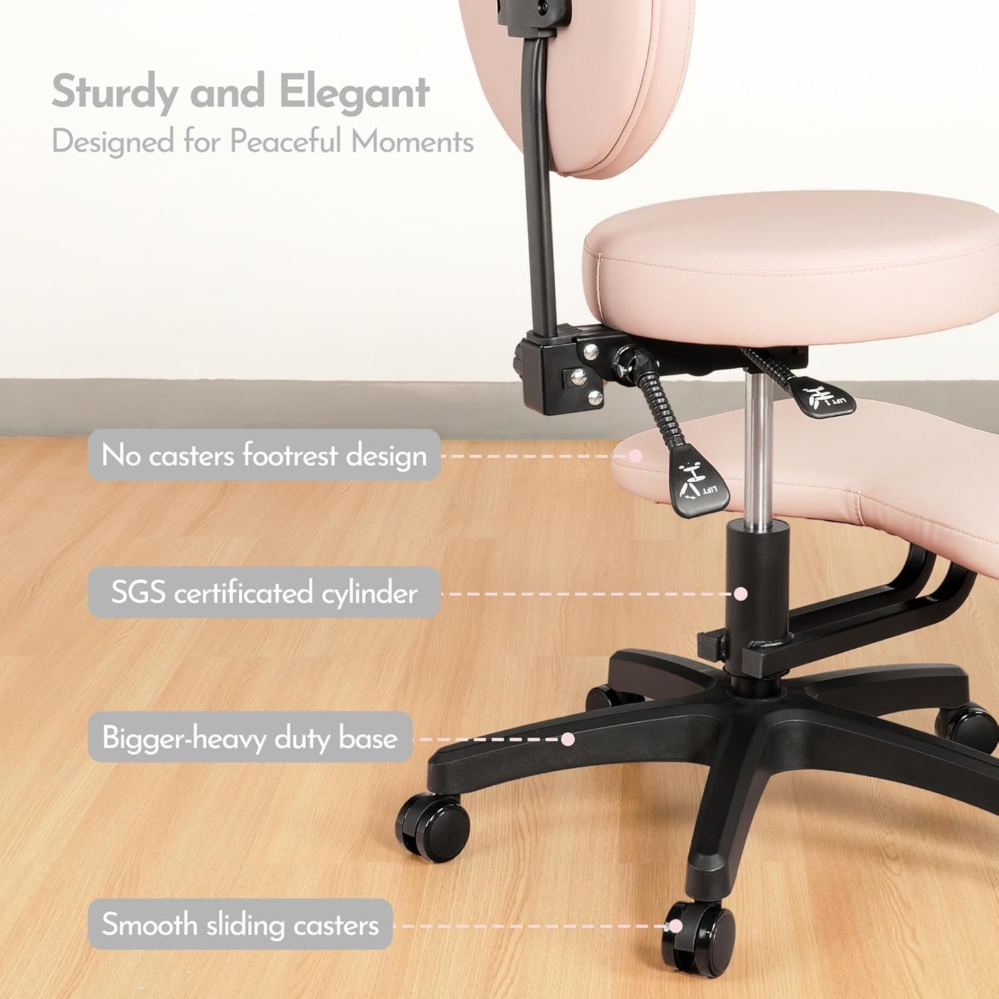 BUBHA Ergonomic Criss Cross Chair, Meditation Chair with Reclining Backrest & Adjustable Height, Cross Legged Office Chair with Wheels, Wide Kneeling Chair Leg Rest,ADHD Desk & Yoga Seat (Grey)