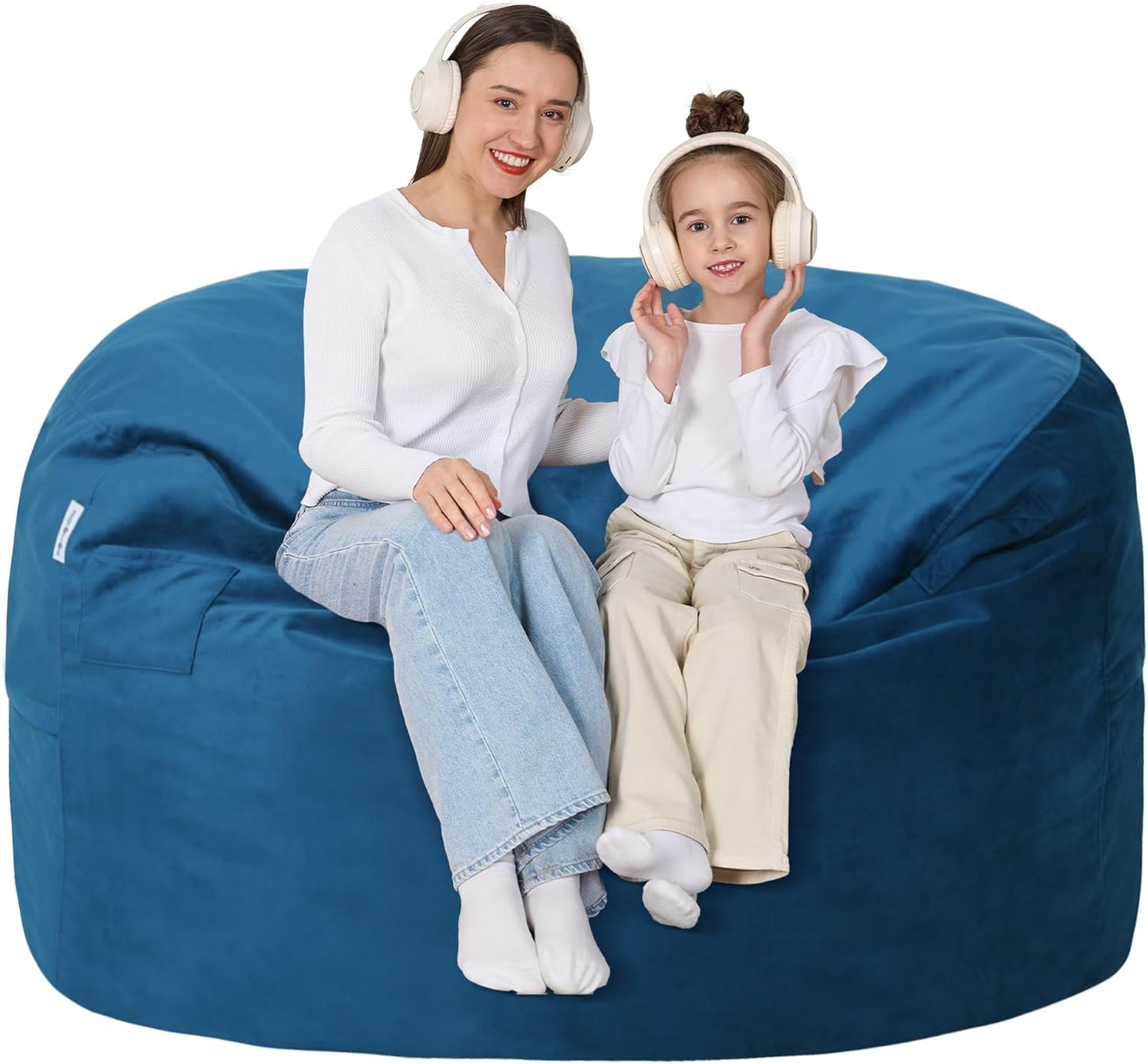4FT Bean Bag Chair with Ultra Soft Velvet Cover Bean Bag Sofawith Memory Foam Bean Bag Chairs with Large Size Lazy Sofa for Dorm Office Living Room Bedroom Blue 4'