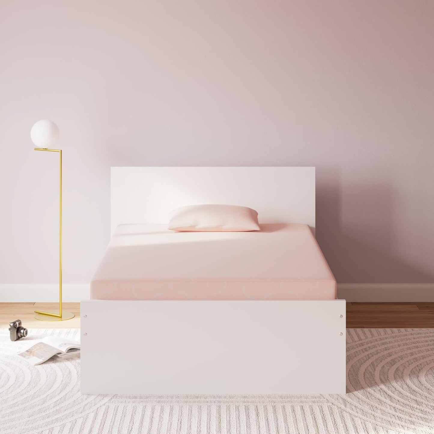 Signature Design by Ashley Full Size iKidz 7 Inch Firm Gel Memory Foam Mattress with Stretch Knit Cover & Pillow Included, Pink Coral, Fiberglass Free, Mattress in A Box