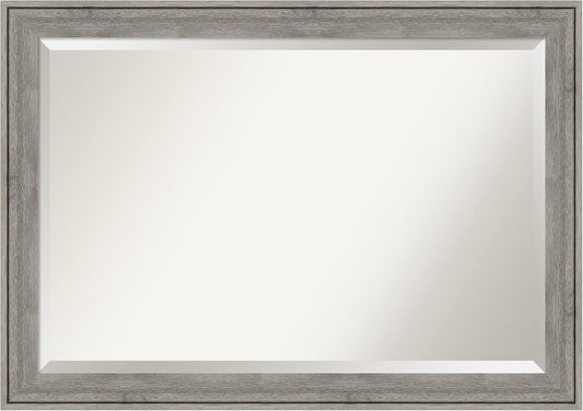 Amanti Art Grey Wall Mirror 29x41 Regis Barnwood Grey Rectangle Bathroom Mirror for Wall Decor Living Room, Large Country Rustic Wood Frame, Hangs Horizonally and Vertically, Bathroom Decor, Beveled