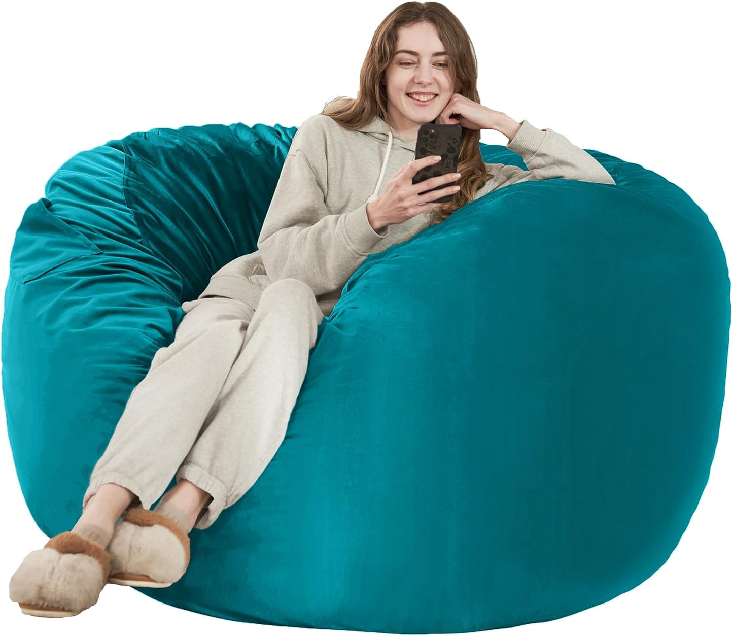 HABUTWAY Bean Bag Chair: Giant 4' Memory Foam Furniture Bean Bag Chairs for Adults with Microfiber Cover 4Ft (Sea Blue)