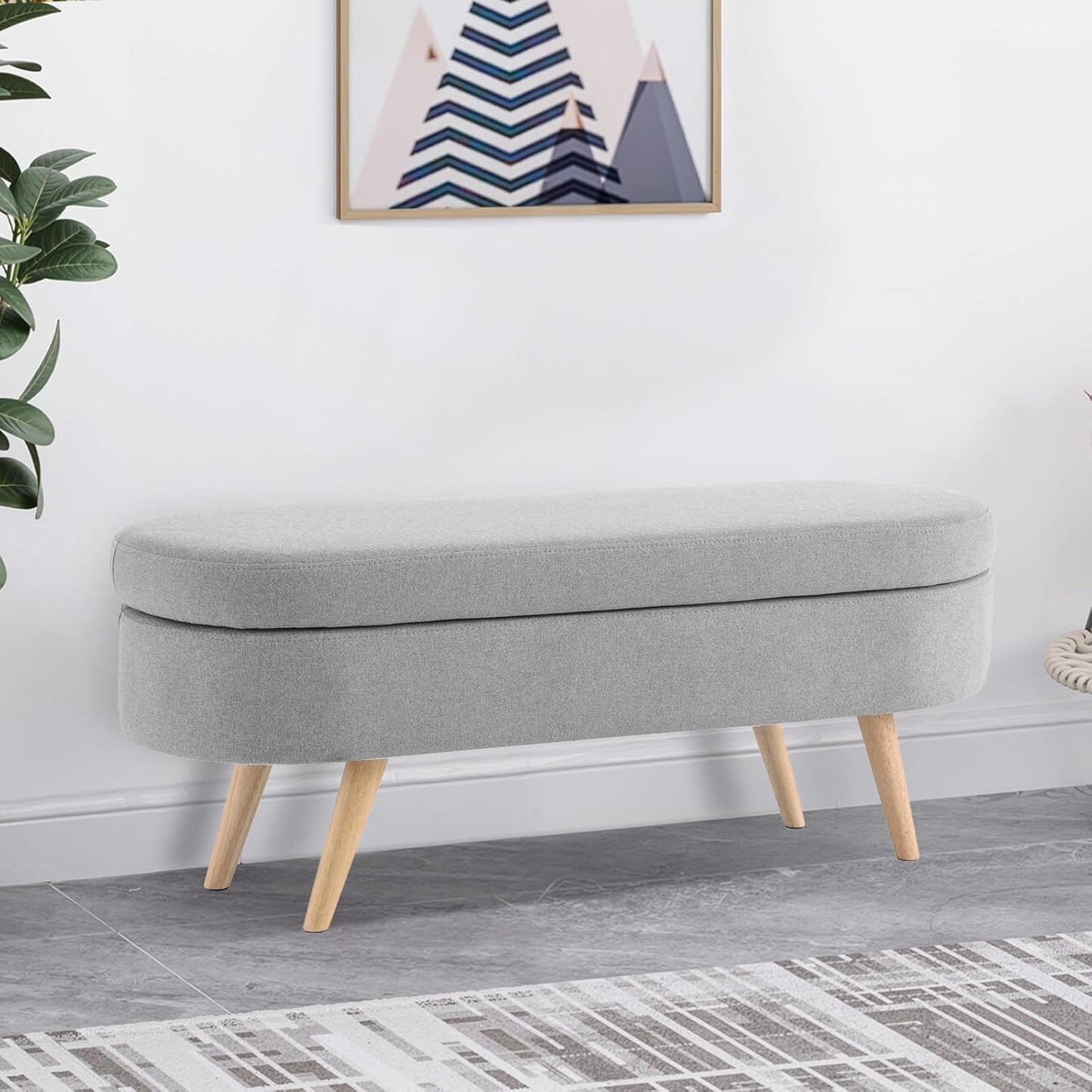 NicBex Ottoman Bench with Storage for Bedroom, 43.5" Upholstered End of Bed Bench with Rubber Wood Legs, Linen Storage Bench for Living Room or Entryway,