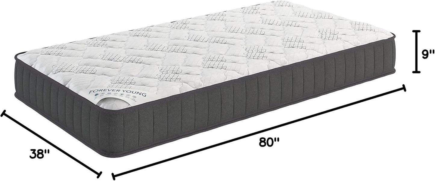 Ottomanson Twin XL 9" Hybrid Mattress - Medium-Firm Support - Made in USA - Individually Pocketed Coils & CertiPUR-US Foam - Fiberglass-Free - Bed in a Box