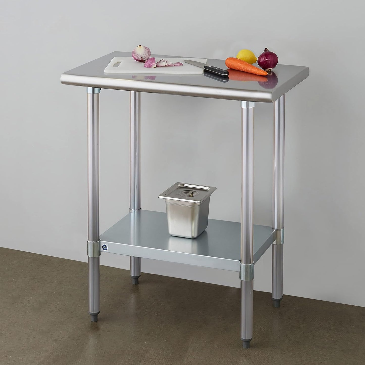 ROCKPOINT Stainless Steel Table for Prep & Work 18x30 Inches, NSF Metal Commercial Kitchen Heavy Duty Table with Adjustable Under Shelf and Table Foot for Restaurant, Home and Hotel