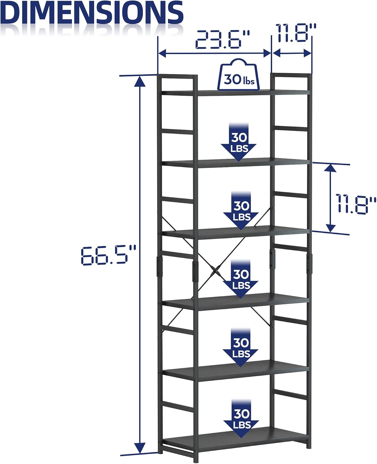 NUMENN 6 Tier Bookshelf, Tall Bookcase Shelf Storage Organizer, Modern Book Shelf for Bedroom, Living Room and Home Office, Black