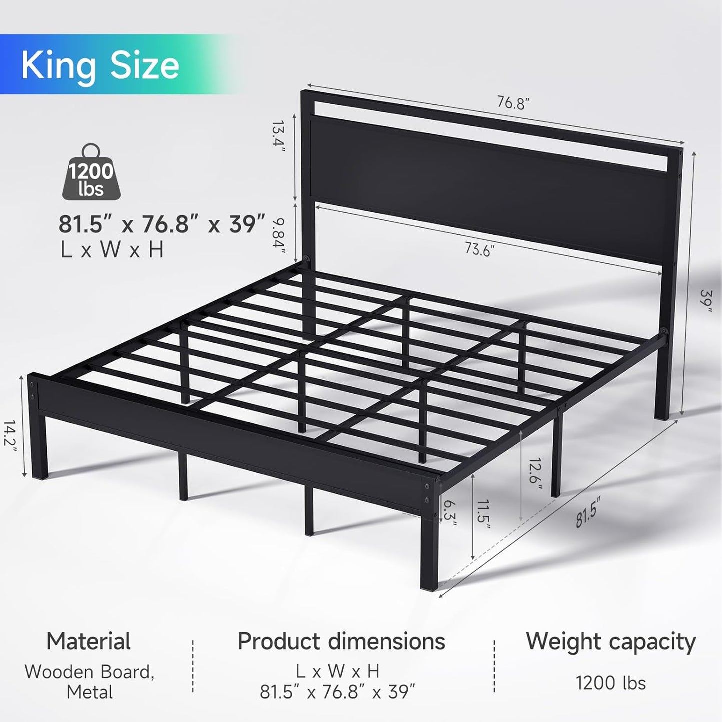 Z-hom Upgraded King Size Bed Frame, Heavy Duty Metal Sturdy King Bed Frame with Modern Wood Headboard & Footboard, Stable Platform Bed Furniture Bed Storage, No Noise, No Box Springs, Black
