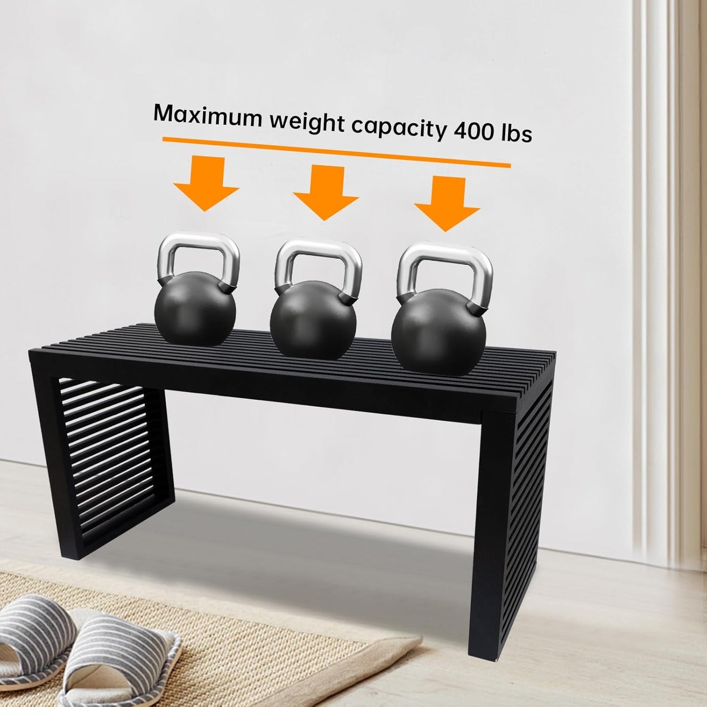 Bamboo Dining Bench, 35 inch Entryway Bench, Indoor Kitchen Table Bench for Entryway Dining Room Living Room Bedroom End of Bed-Black