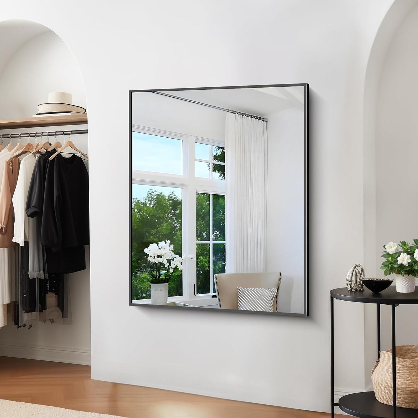 BONEWEI Bathroom Mirror,40x48 inch Bathroom Mirrors for Over Sink,Large Wall Mirror for Bathroom Wall Mounted Rectangle Mirrors,Black Vanity Mirror for Living Room,Bedroom Entryway,Horizontal/Vertical