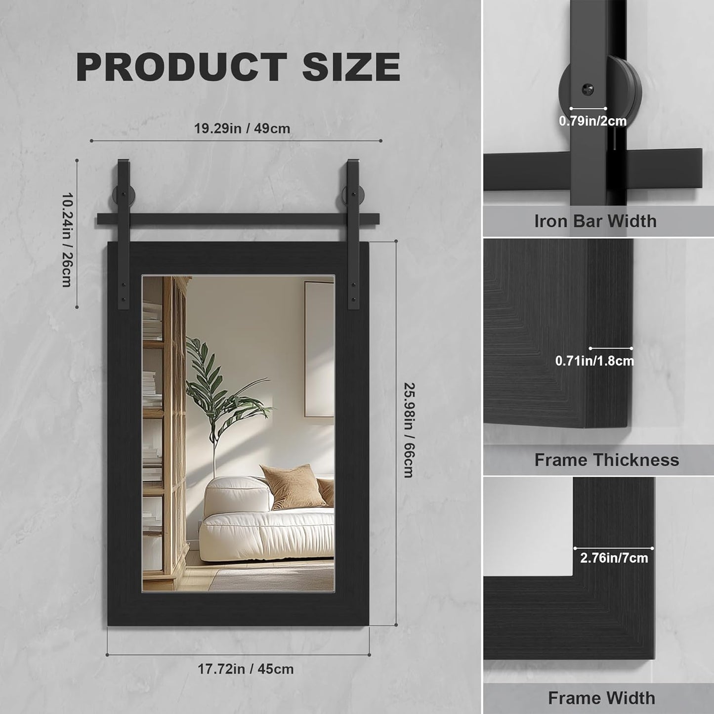 Hasipu Farmhouse Bathroom Mirror, 18"x26" Rustic Wood Framed Wall Mounted Mirror, Black Vintage Vanity Mirror Barn Door Style Decrative Mirrors