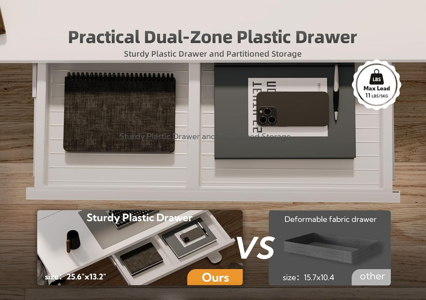 YDN Standing Desk with Drawers, 55 x 24 Inch White Standing Desks Electric Adjustable Height Desk for Computer Workstations, White